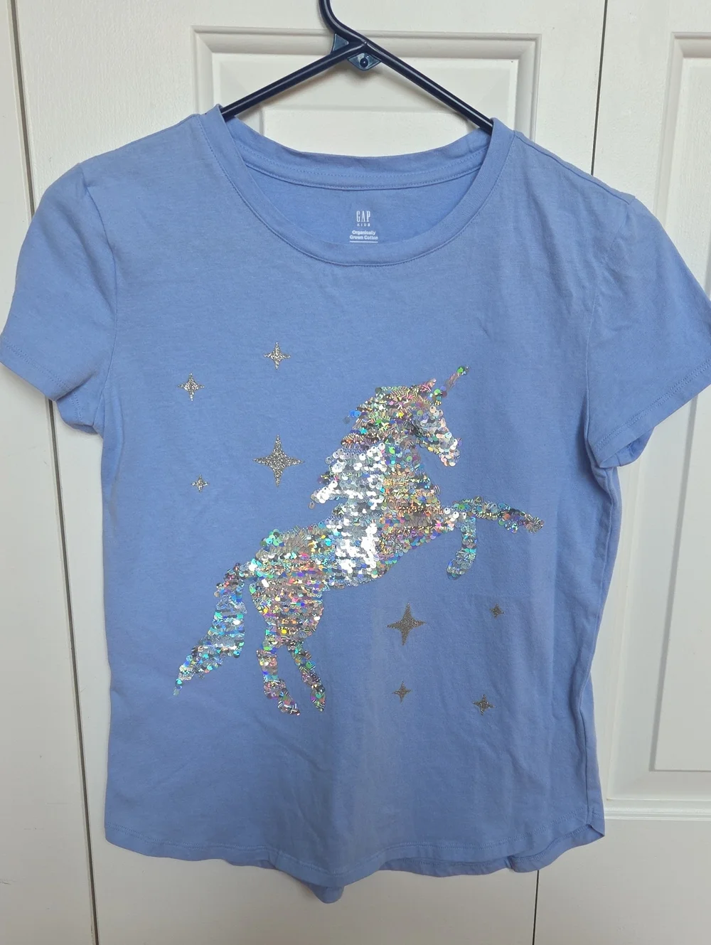 GAP Light Blue Sequin Unicorn Tee